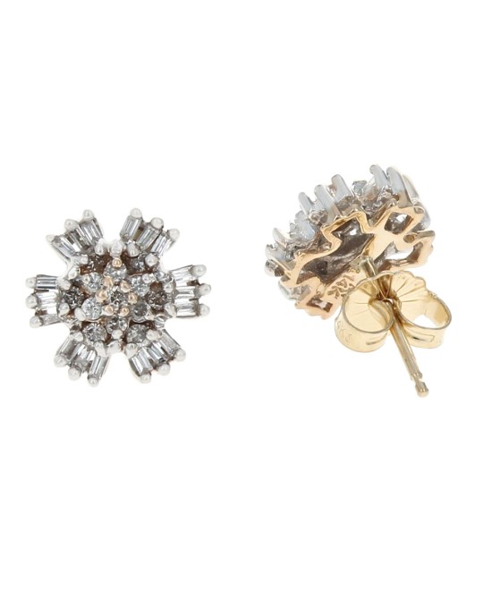 Diamond Cluster Stud Earrings in White and Yellow Gold